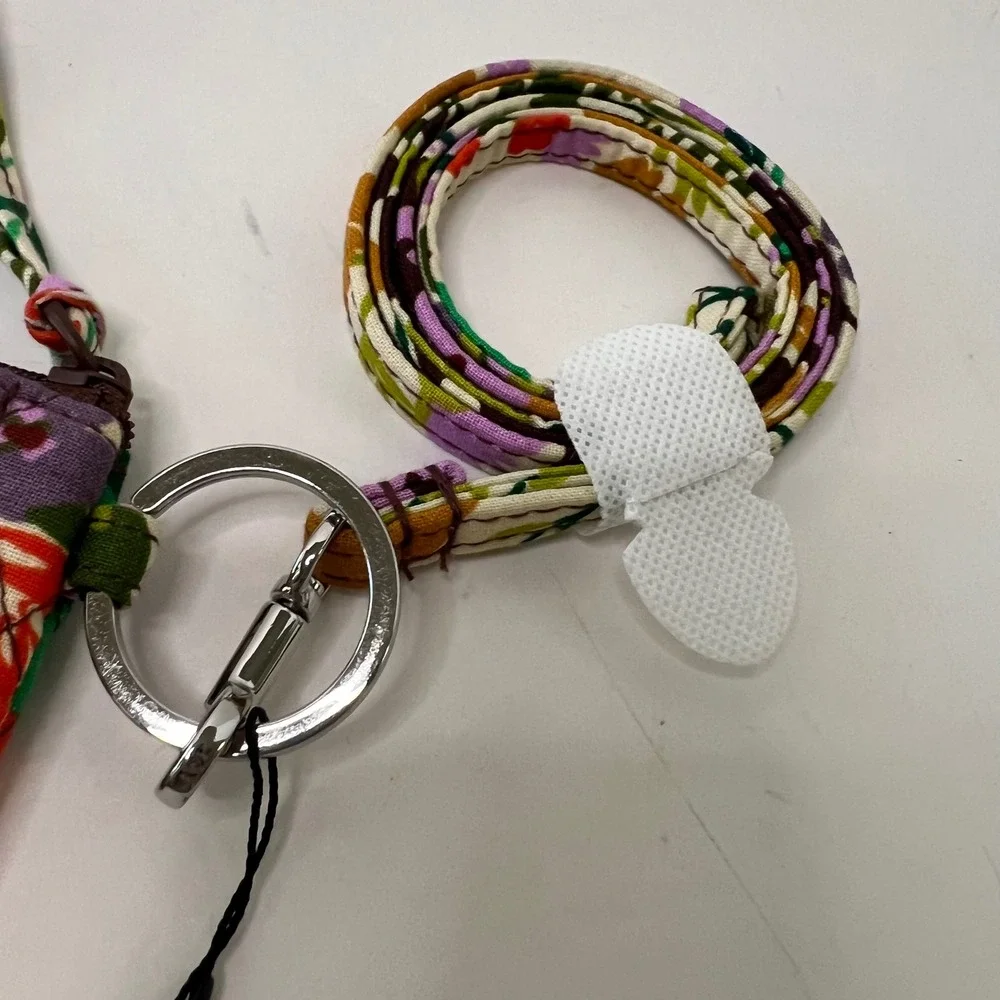 Womens Vera Bradley Zip ID Lanyard Evening Garden Pattern NWT Purple‎ Cream